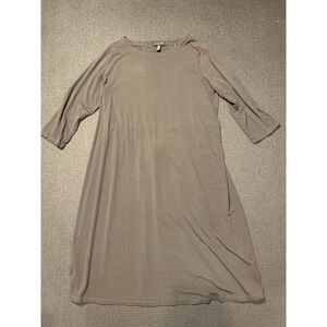 Eileen Fisher Jersey Dress Viscose 3/4 Sleeve  Stretch Solid Gray Knee Length PM